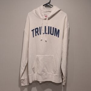 Trillium Off-White Hoodie with Blue Lettering